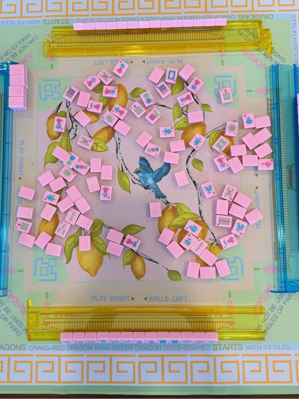 NEW Pink Mahjong Tiles, New tile bag, racks w/pushers,NEW pretty Mat (w/mat bag)